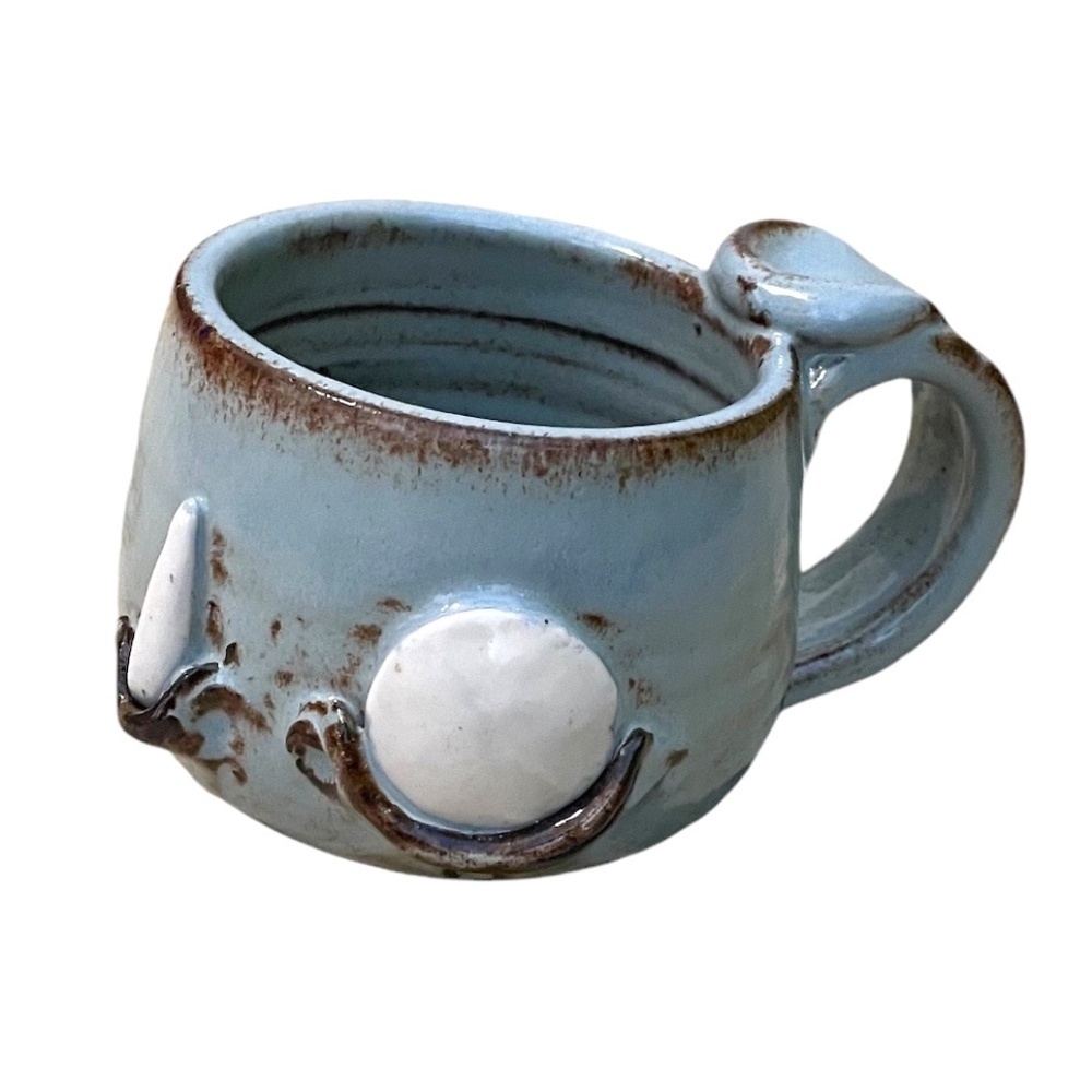 NWOT Hand Thrown Signed 3D Art Pottery Stoneware Sculpture Glazed Mug Art Blue
